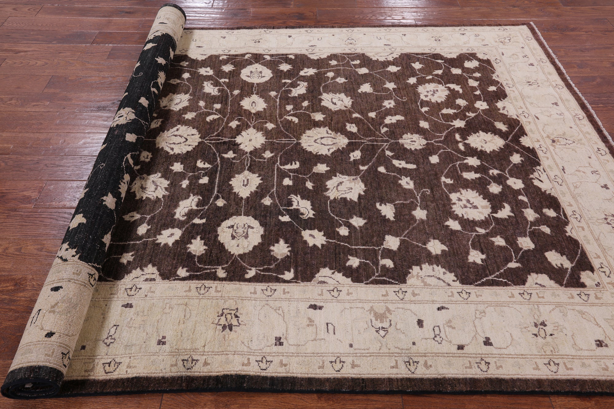 Brown Chobi Peshawar Handmade Wool Area Rug - 6' 0" X 8' 10" - Golden Nile