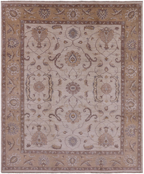 Ivory Peshawar Hand Knotted Rug - 8' 3" X 9' 10" - Golden Nile