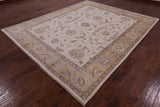 Ivory Peshawar Hand Knotted Rug - 8' 3" X 9' 10" - Golden Nile