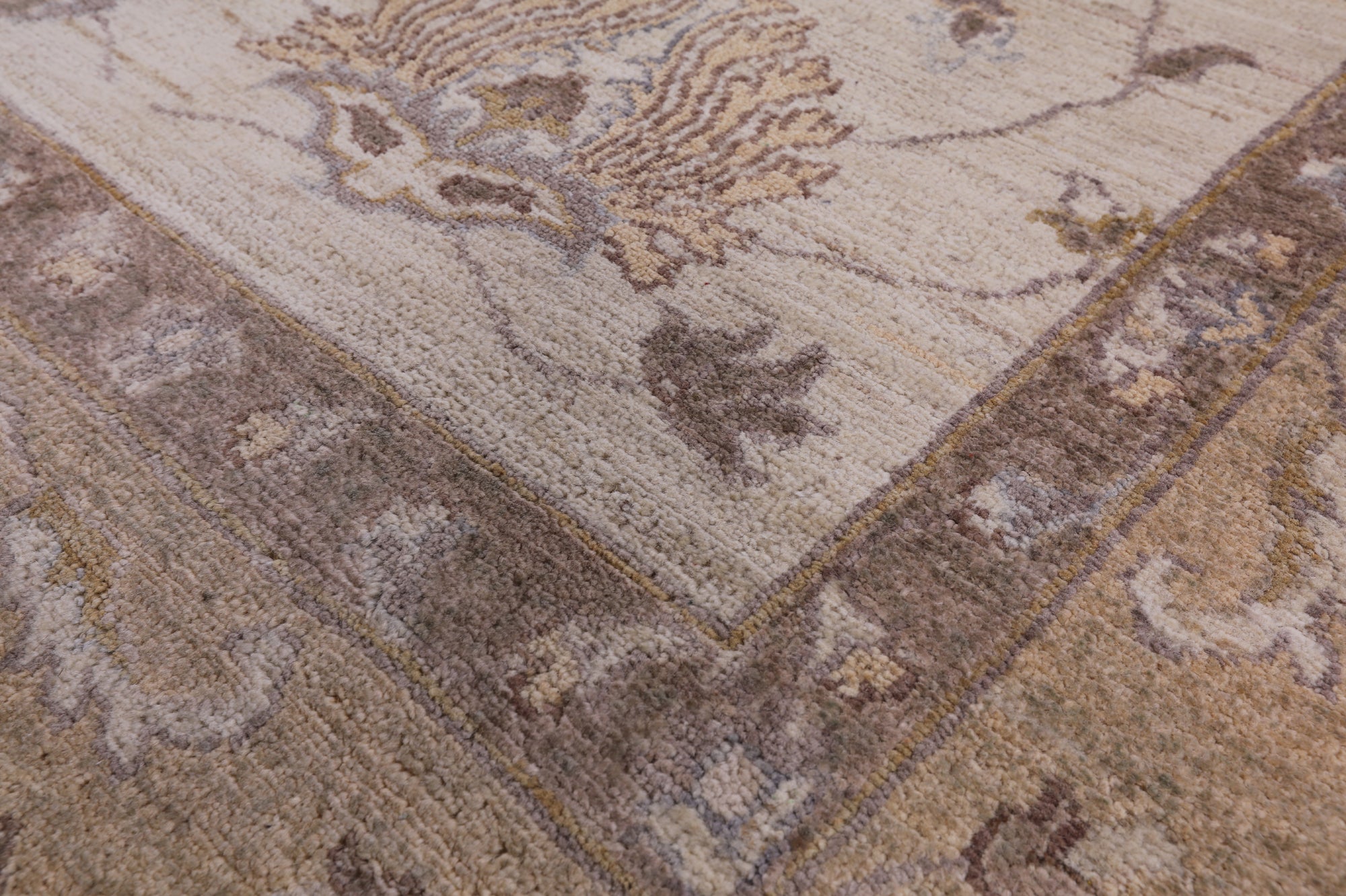 Ivory Peshawar Hand Knotted Rug - 8' 3" X 9' 10" - Golden Nile