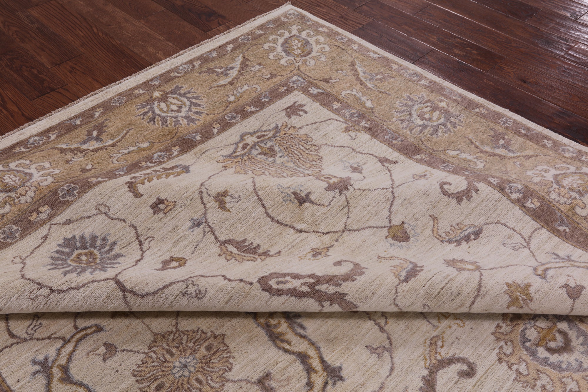 Ivory Peshawar Hand Knotted Rug - 8' 3" X 9' 10" - Golden Nile