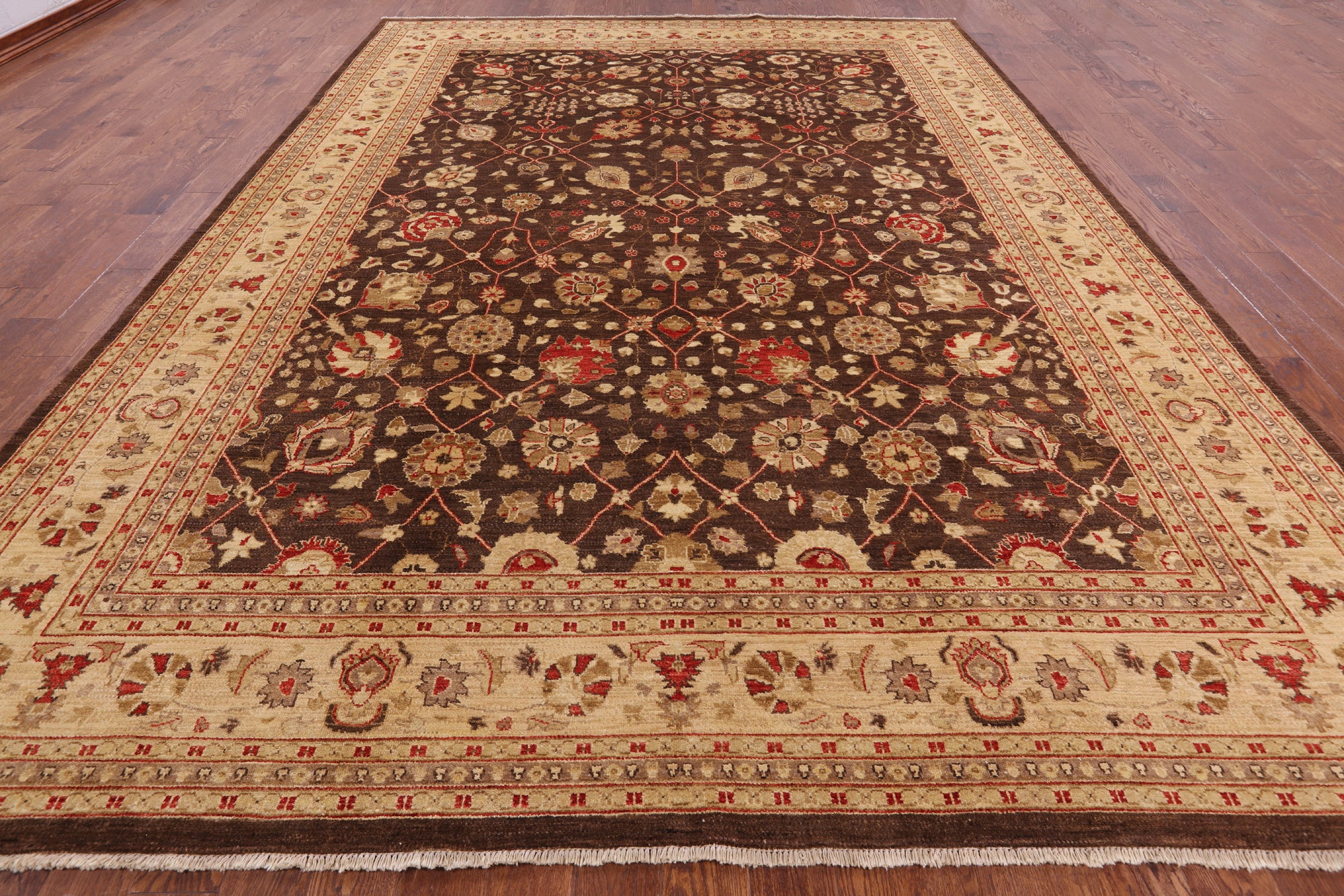 Brown Peshawar Handmade Wool Rug - 10' 0" x 13' 8" - Golden Nile