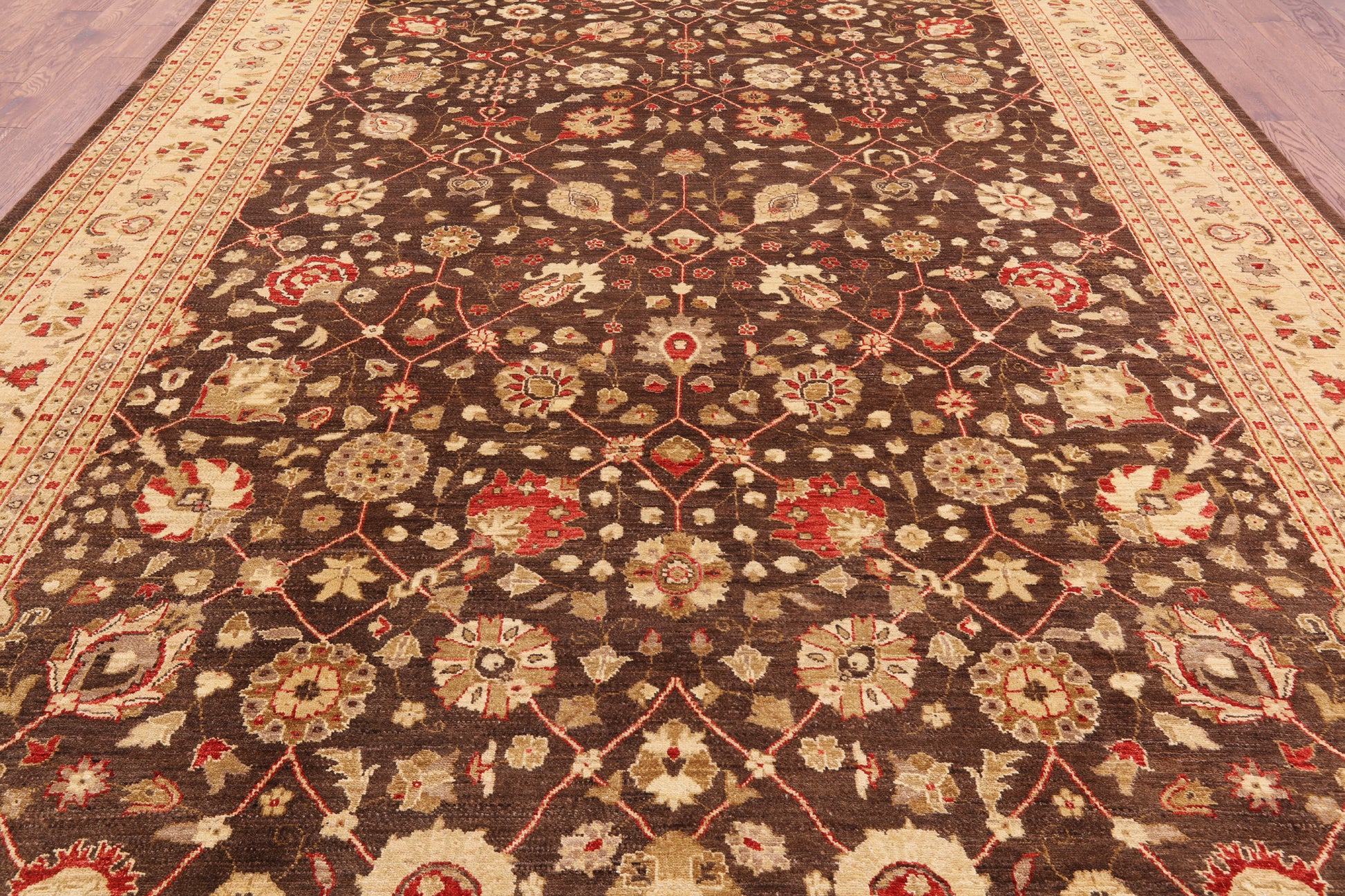 Brown Peshawar Handmade Wool Rug - 10' 0" x 13' 8" - Golden Nile
