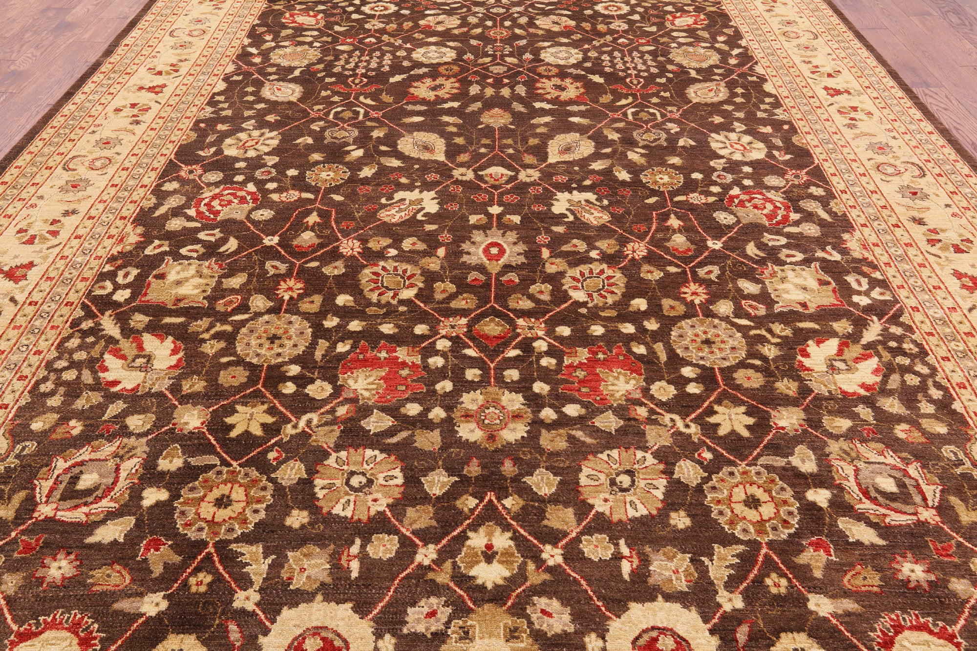 Brown Peshawar Handmade Wool Rug - 10' 0" x 13' 8" - Golden Nile