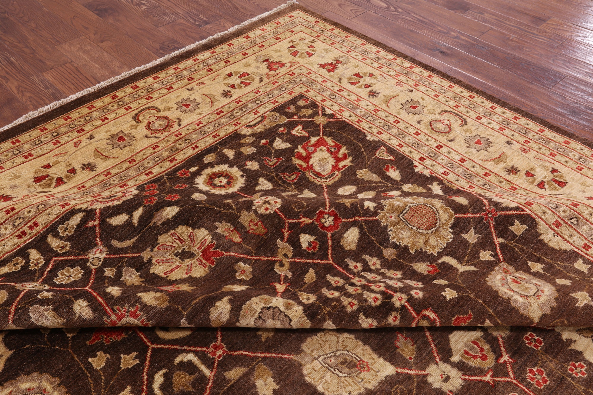 Brown Peshawar Handmade Wool Rug - 10' 0" x 13' 8" - Golden Nile
