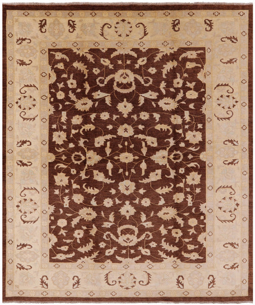 Brown Chobi Peshawar Handmade Wool Rug - 8' 5" x 10' 1" - Golden Nile