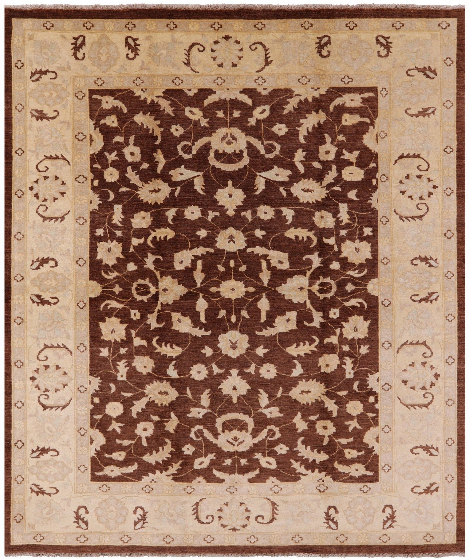 Brown Chobi Peshawar Handmade Wool Rug - 8' 5" x 10' 1" - Golden Nile