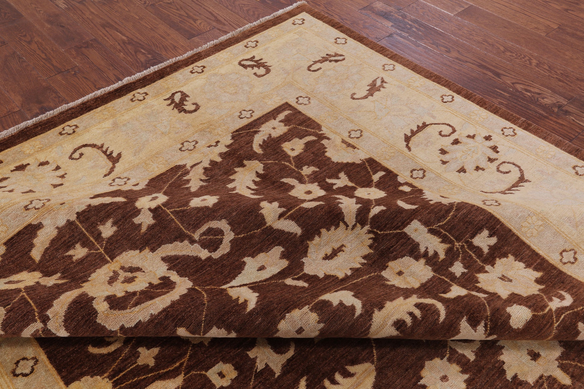 Brown Chobi Peshawar Handmade Wool Rug - 8' 5" x 10' 1" - Golden Nile