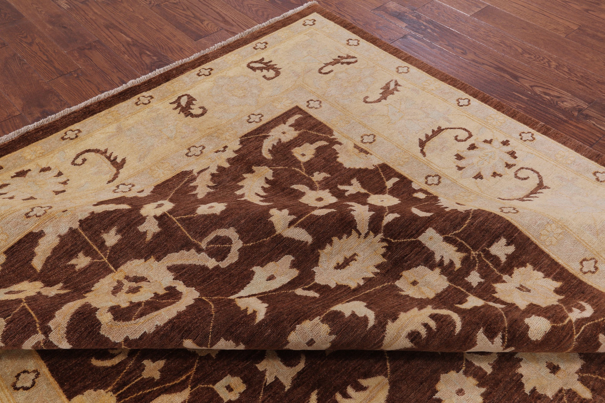 Brown Chobi Peshawar Handmade Wool Rug - 8' 5" x 10' 1" - Golden Nile