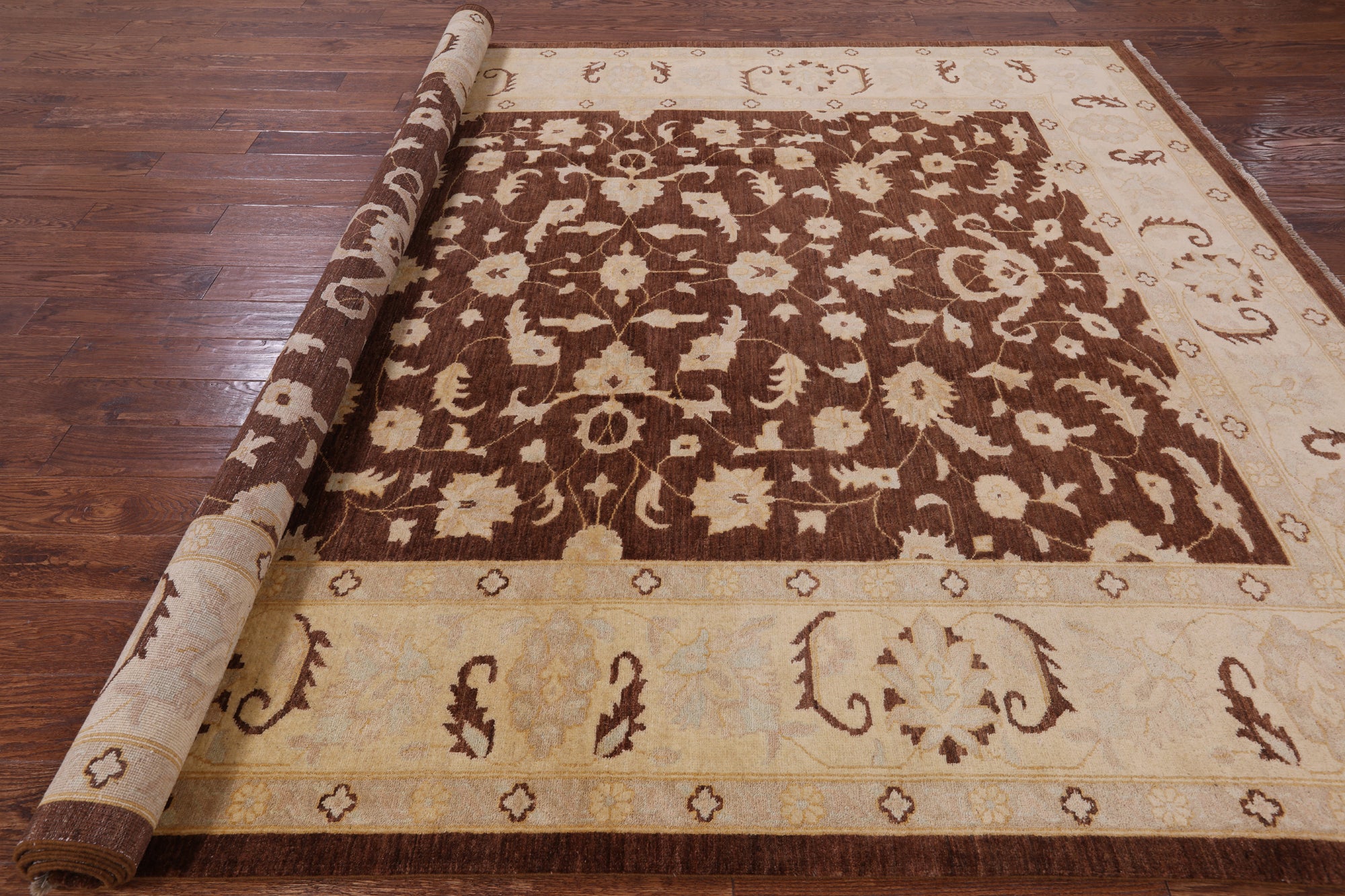 Brown Chobi Peshawar Handmade Wool Rug - 8' 5" x 10' 1" - Golden Nile