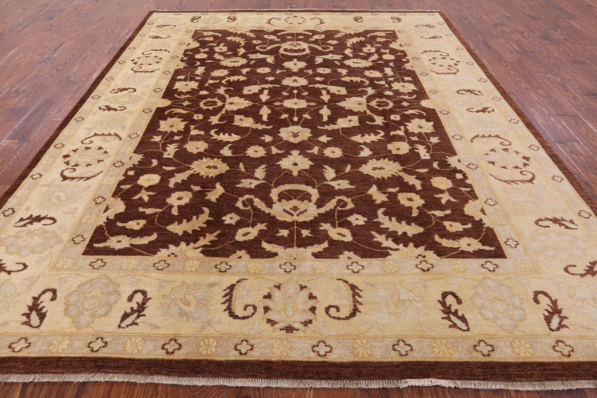 Brown Chobi Peshawar Handmade Wool Rug - 8' 5" x 10' 1" - Golden Nile