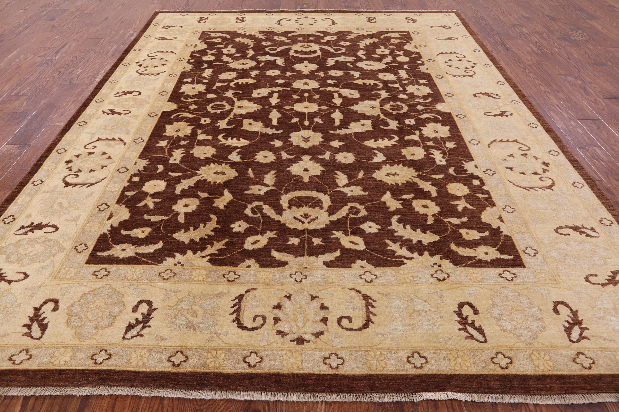 Brown Chobi Peshawar Handmade Wool Rug - 8' 5" x 10' 1" - Golden Nile