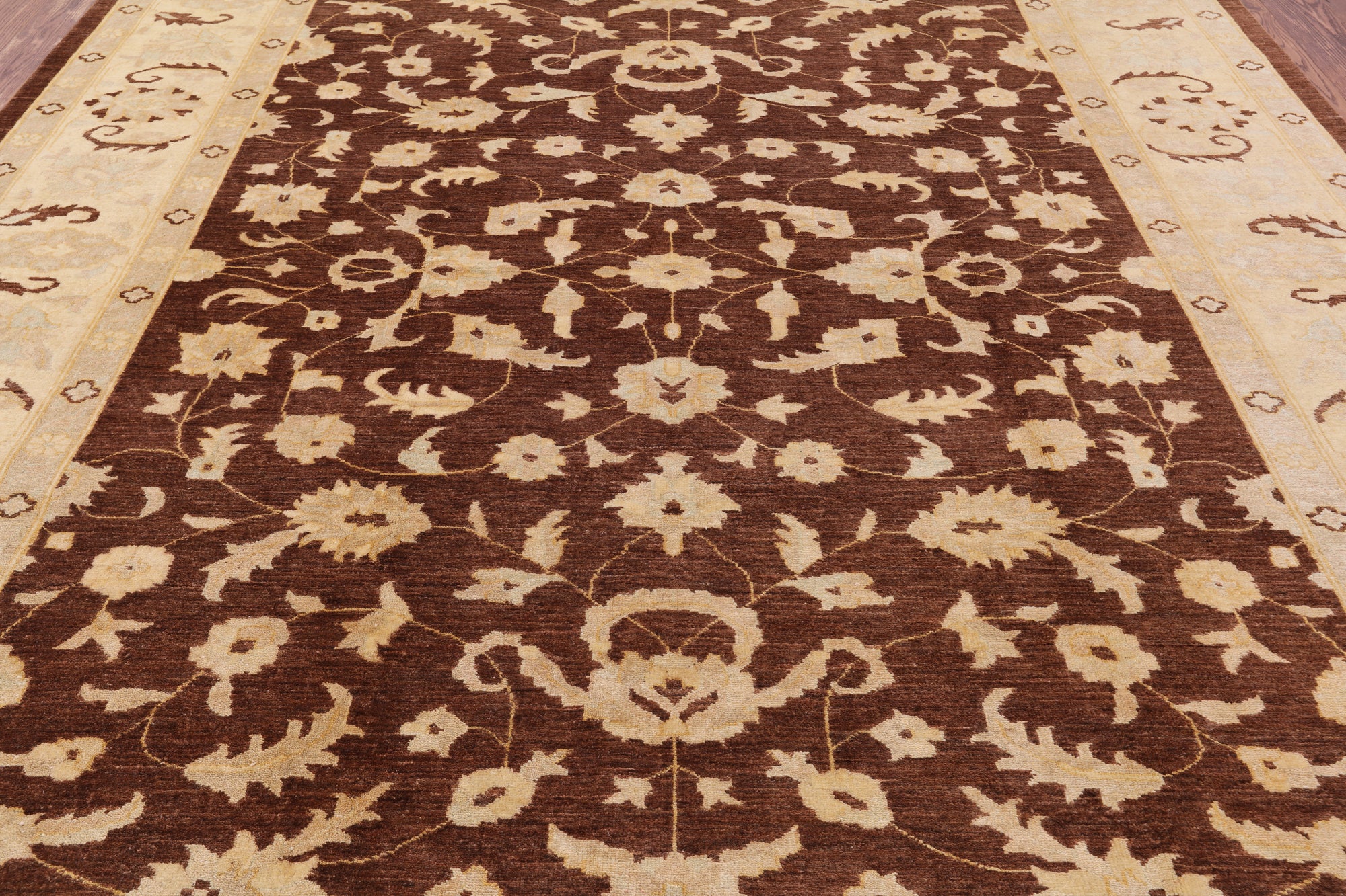 Brown Chobi Peshawar Handmade Wool Rug - 8' 5" x 10' 1" - Golden Nile