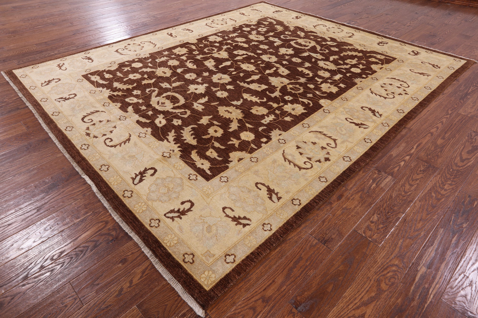 Brown Chobi Peshawar Handmade Wool Rug - 8' 5" x 10' 1" - Golden Nile