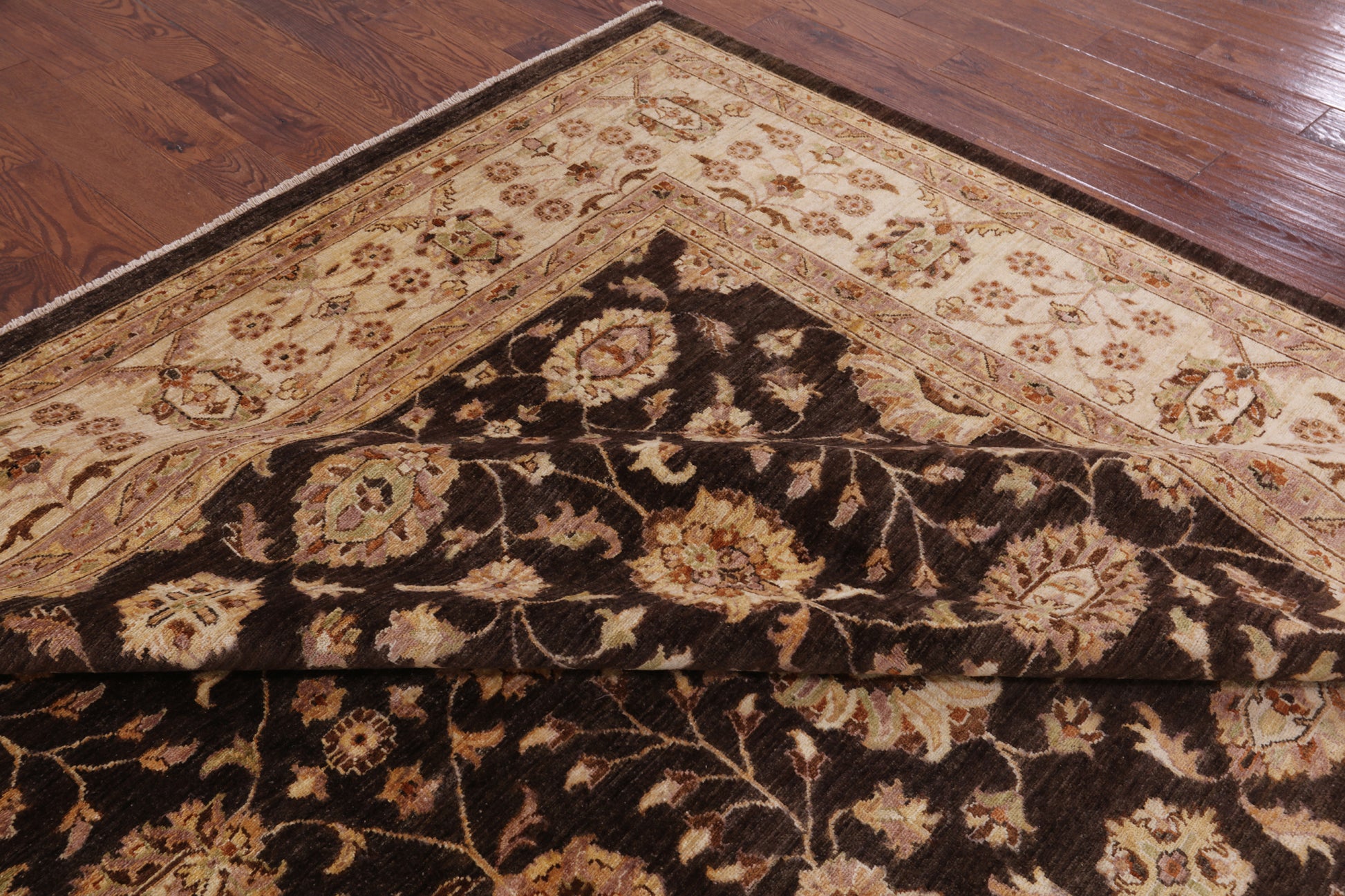 Brown Chobi Peshawar Handmade Wool Area Rug - 9' 10" x 13' 10" - Golden Nile