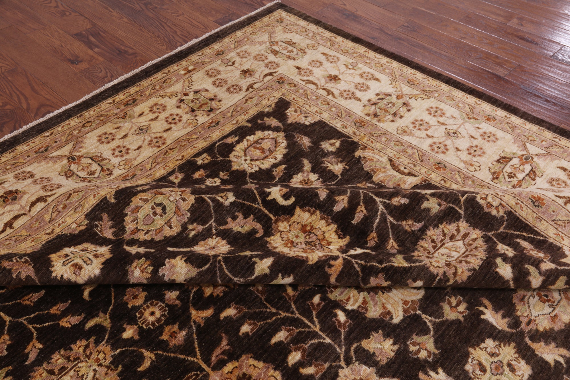 Brown Chobi Peshawar Handmade Wool Area Rug - 9' 10" x 13' 10" - Golden Nile