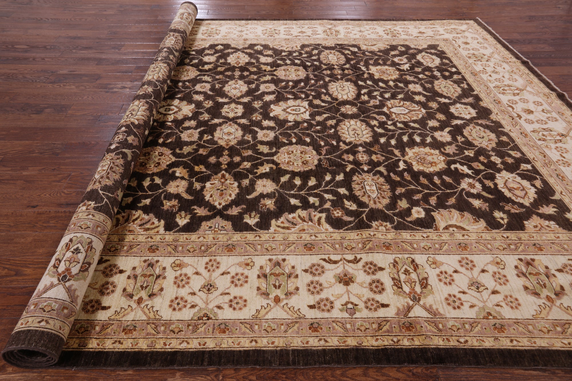 Brown Chobi Peshawar Handmade Wool Area Rug - 9' 10" x 13' 10" - Golden Nile