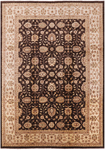 Brown Chobi Peshawar Handmade Wool Area Rug - 9' 10" x 13' 10" - Golden Nile