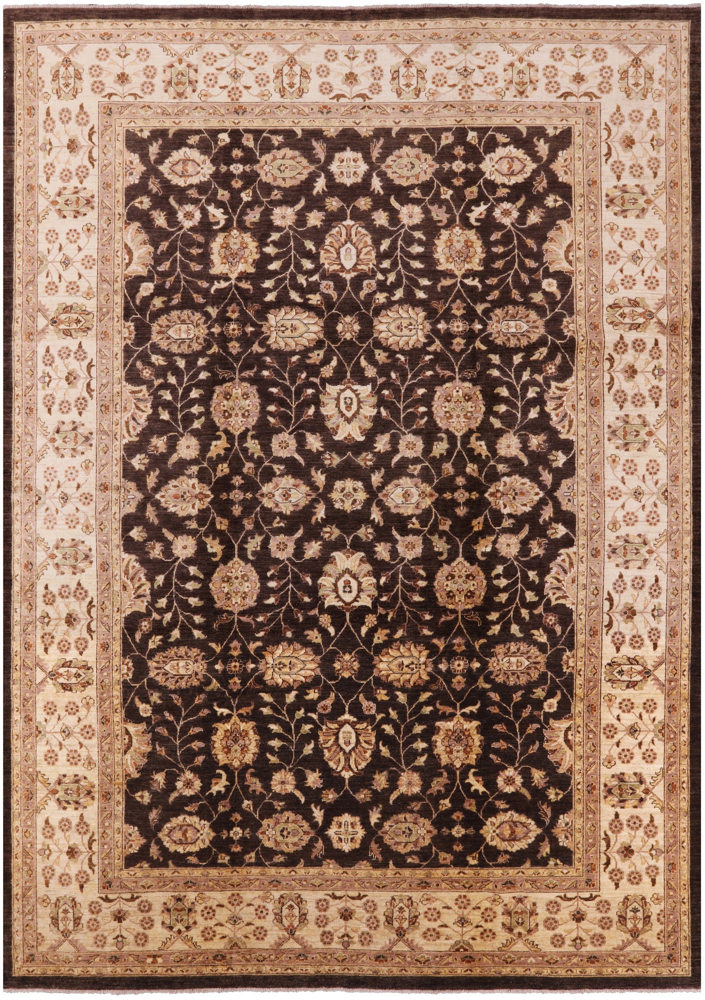 Brown Chobi Peshawar Handmade Wool Area Rug - 9' 10" x 13' 10" - Golden Nile