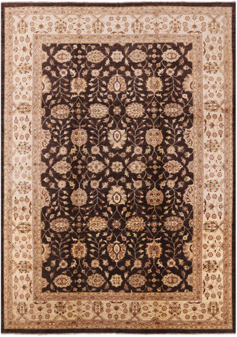 Brown Chobi Peshawar Handmade Wool Area Rug - 9' 10