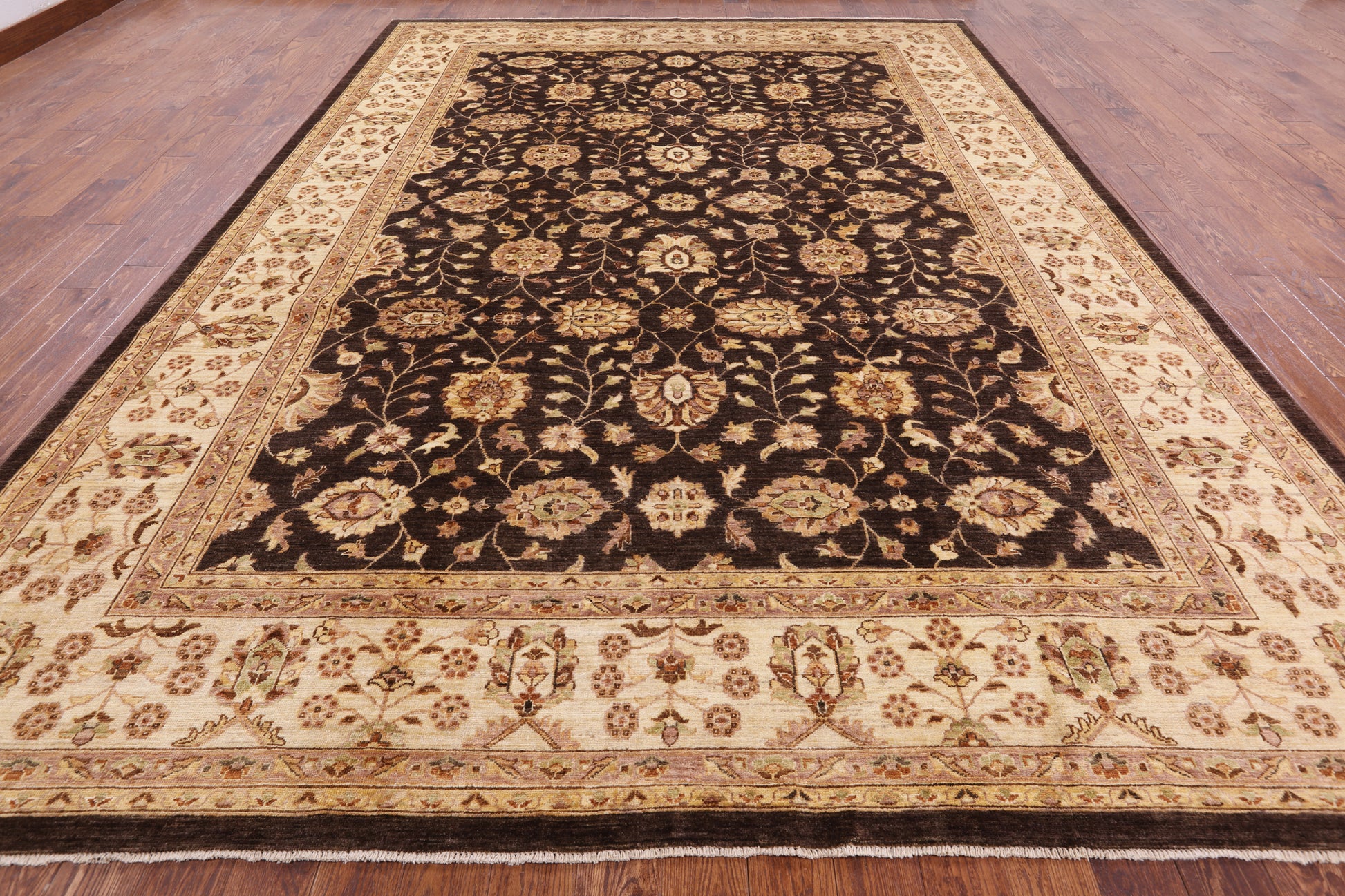 Brown Chobi Peshawar Handmade Wool Area Rug - 9' 10" x 13' 10" - Golden Nile