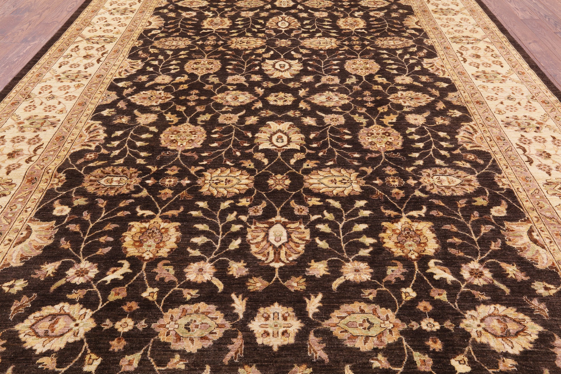 Brown Chobi Peshawar Handmade Wool Area Rug - 9' 10" x 13' 10" - Golden Nile