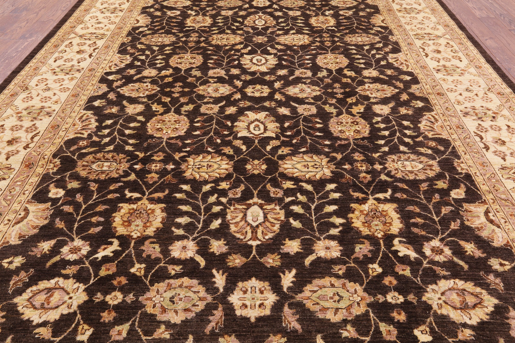 Brown Chobi Peshawar Handmade Wool Area Rug - 9' 10" x 13' 10" - Golden Nile