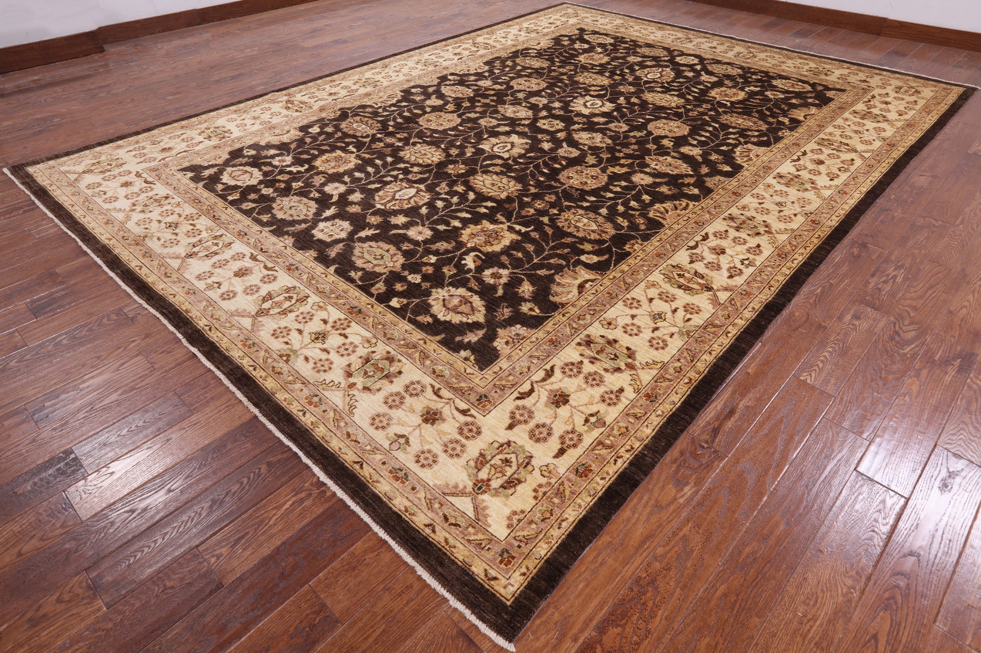Brown Chobi Peshawar Handmade Wool Area Rug - 9' 10" x 13' 10" - Golden Nile