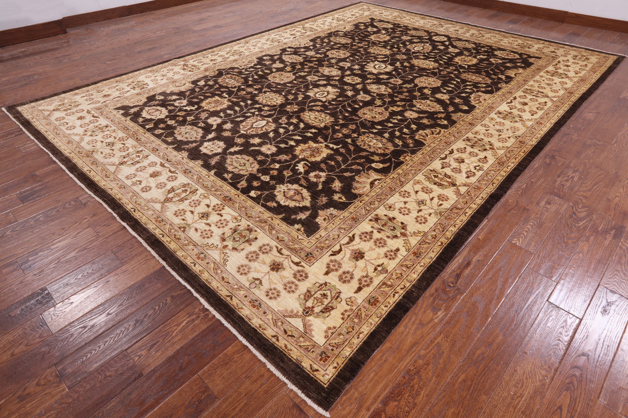 Brown Chobi Peshawar Handmade Wool Area Rug - 9' 10" x 13' 10" - Golden Nile