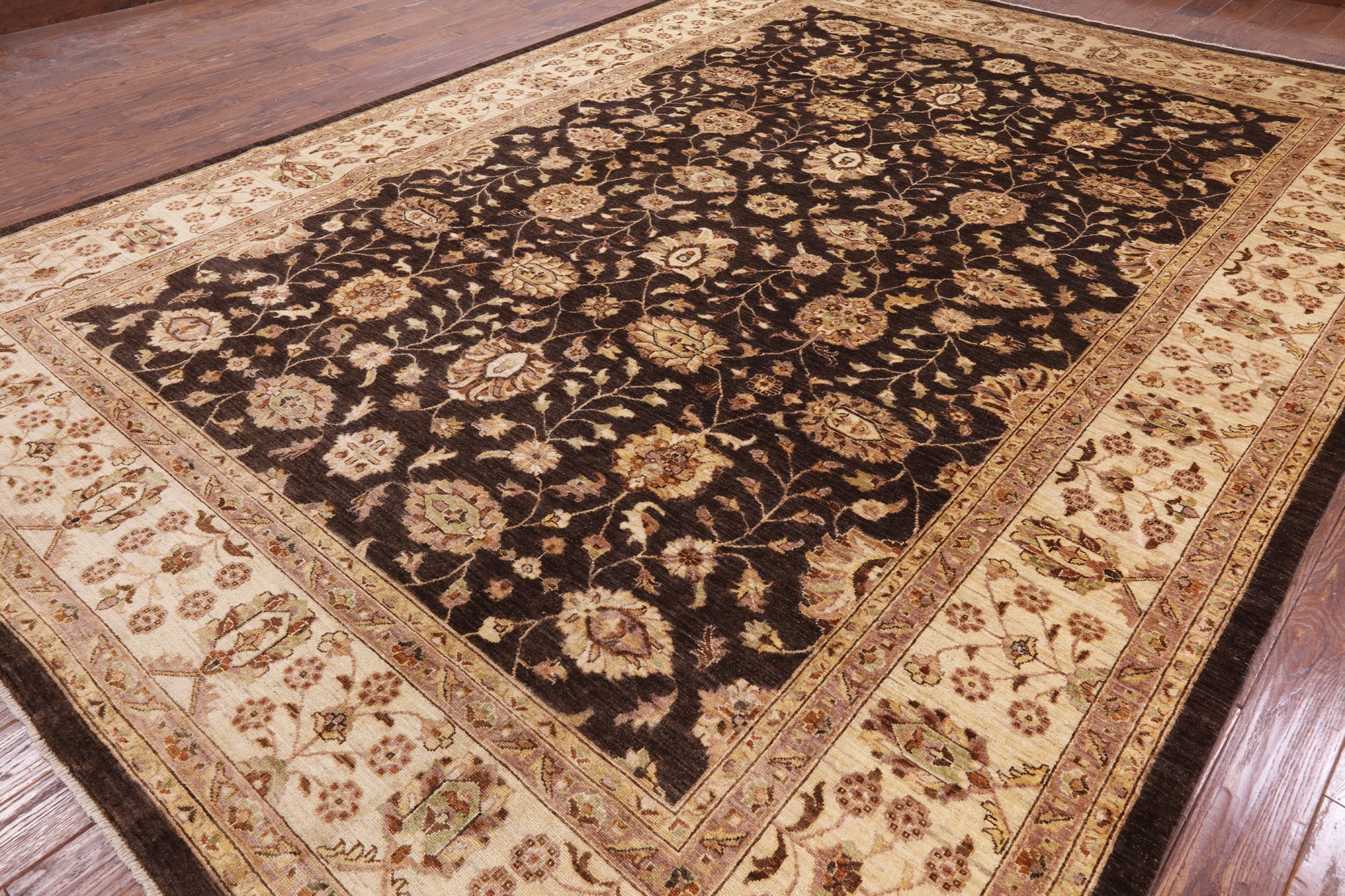 Brown Chobi Peshawar Handmade Wool Area Rug - 9' 10" x 13' 10" - Golden Nile