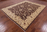 Brown Chobi Peshawar Handmade Wool Area Rug - 8' 1" X 9' 10" - Golden Nile