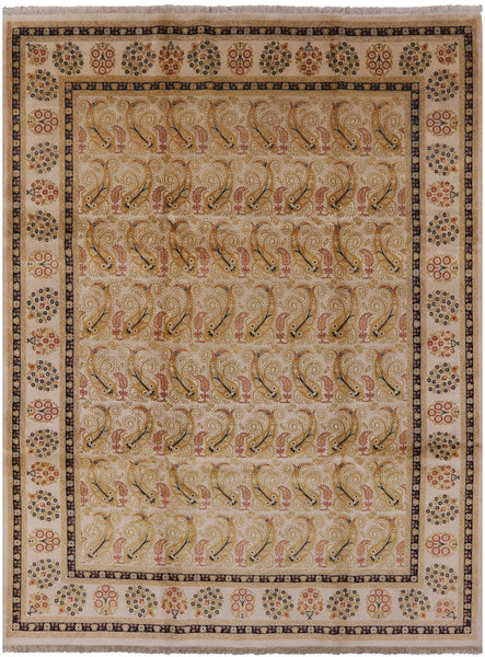 Ivory William Morris Handmade Wool Area Rug - 8' 10" x 11' 10" - Golden Nile