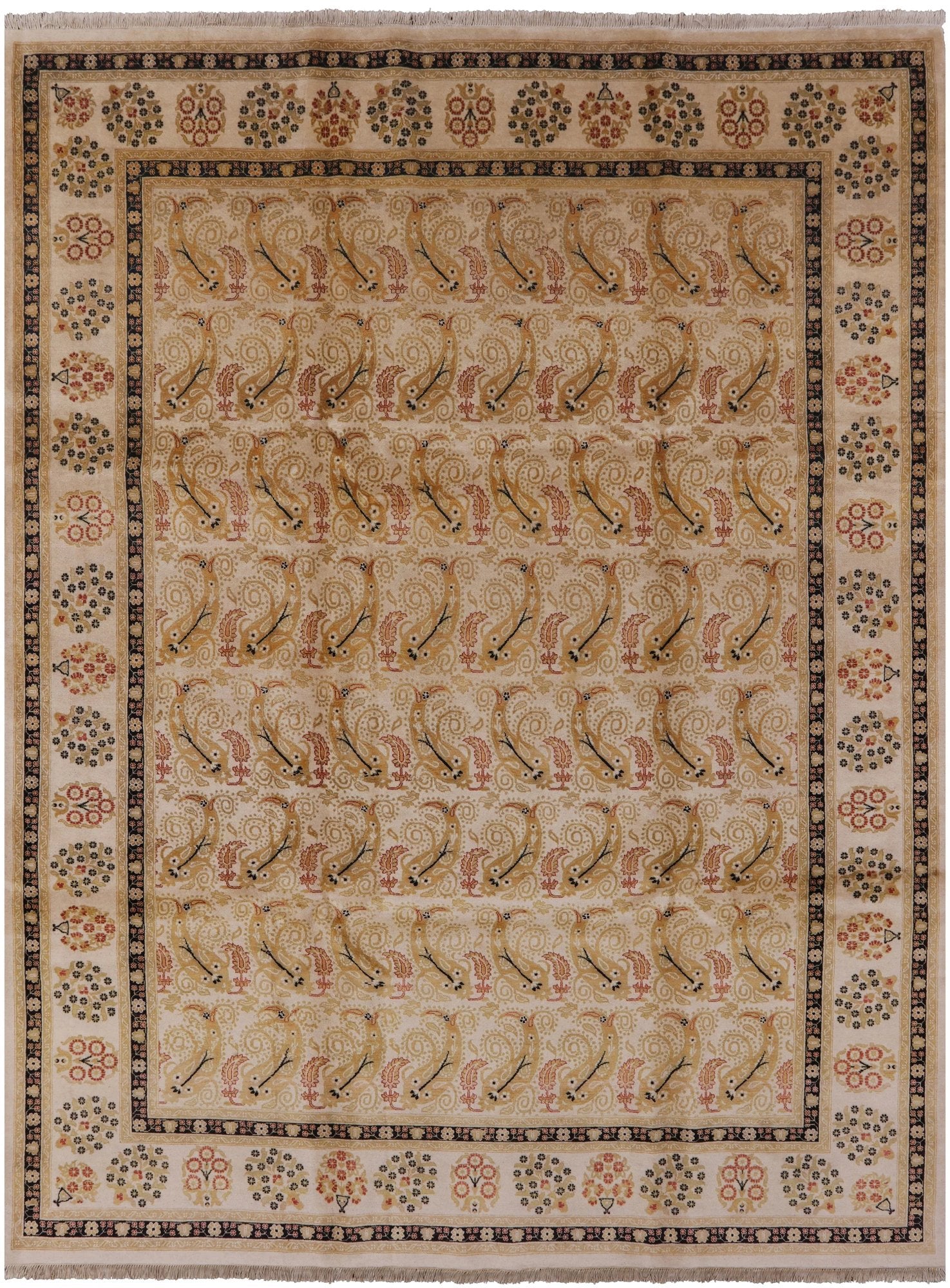 Ivory William Morris Handmade Wool Area Rug - 8' 10" x 11' 10" - Golden Nile