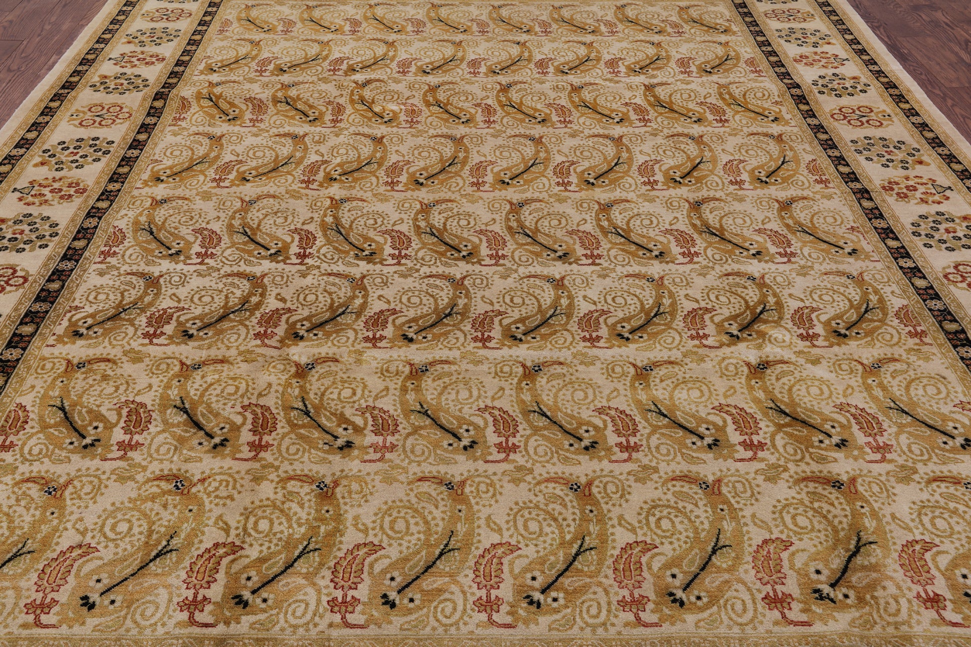Ivory William Morris Handmade Wool Area Rug - 8' 10" x 11' 10" - Golden Nile