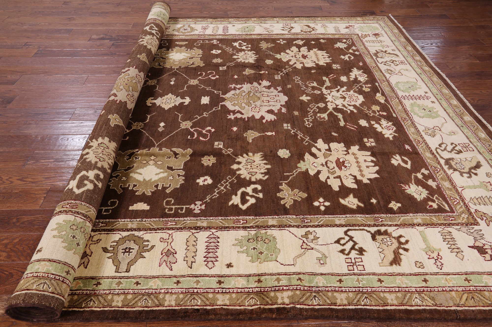 Brown Chobi Peshawar Hand Knotted Area Rug - 8' 7" X 12' 3" - Golden Nile