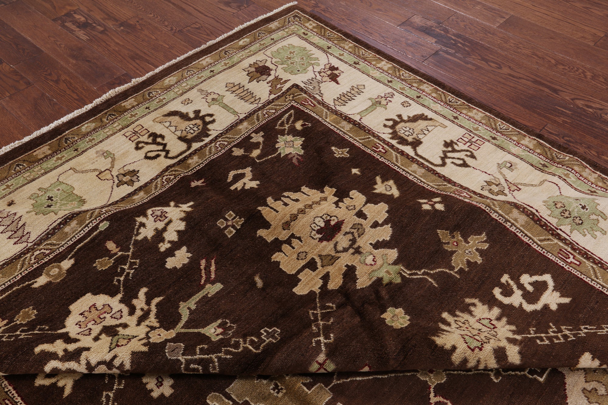 Brown Chobi Peshawar Hand Knotted Area Rug - 8' 7" X 12' 3" - Golden Nile