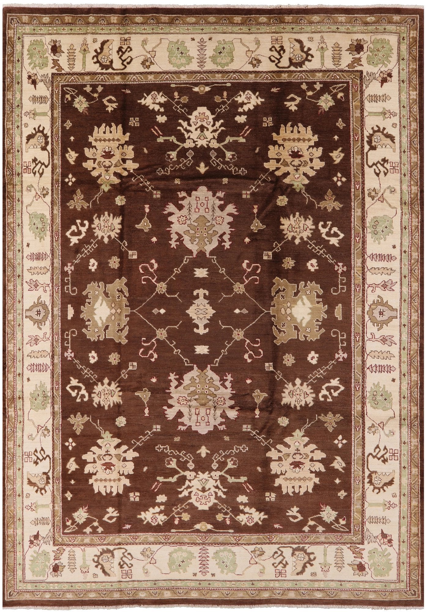 Brown Chobi Peshawar Hand Knotted Area Rug - 8' 7" X 12' 3" - Golden Nile