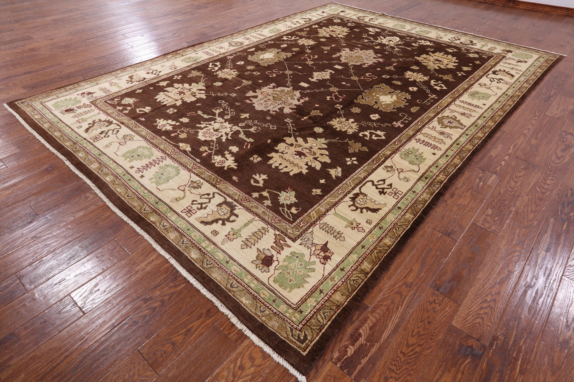 Brown Chobi Peshawar Hand Knotted Area Rug - 8' 7" X 12' 3" - Golden Nile