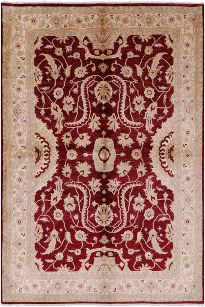 Red Chobi Peshawar Handmade Wool Area Rug - 6' 7" X 9' 8" - Golden Nile