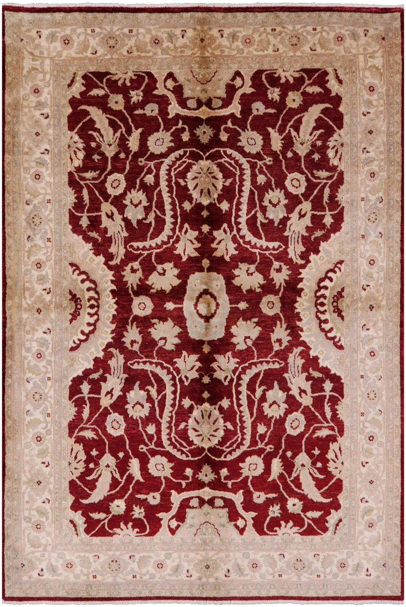 Red Chobi Peshawar Handmade Wool Area Rug - 6' 7" X 9' 8" - Golden Nile