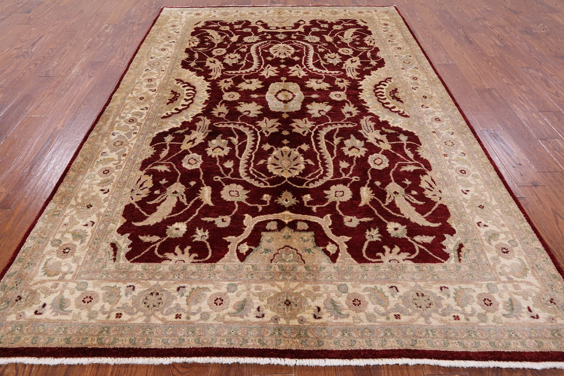 Red Chobi Peshawar Handmade Wool Area Rug - 6' 7" X 9' 8" - Golden Nile