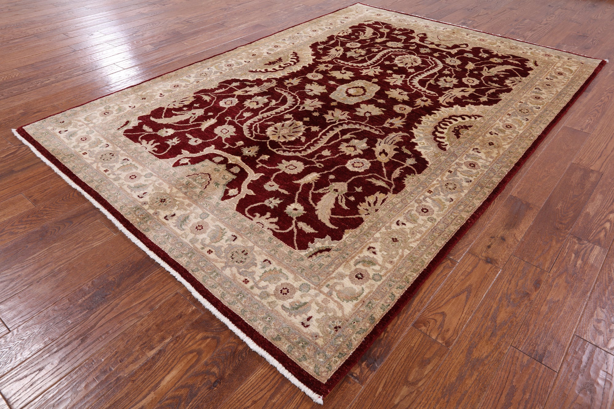 Red Chobi Peshawar Handmade Wool Area Rug - 6' 7" X 9' 8" - Golden Nile