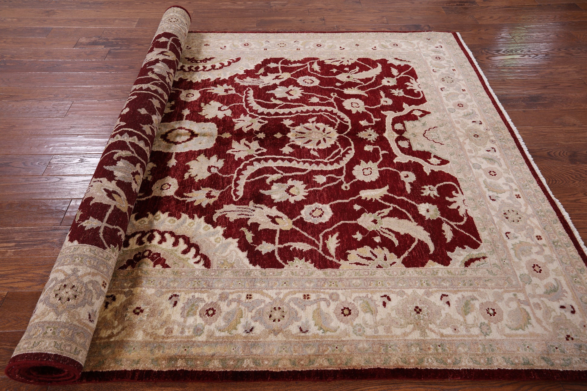 Red Chobi Peshawar Handmade Wool Area Rug - 6' 7" X 9' 8" - Golden Nile