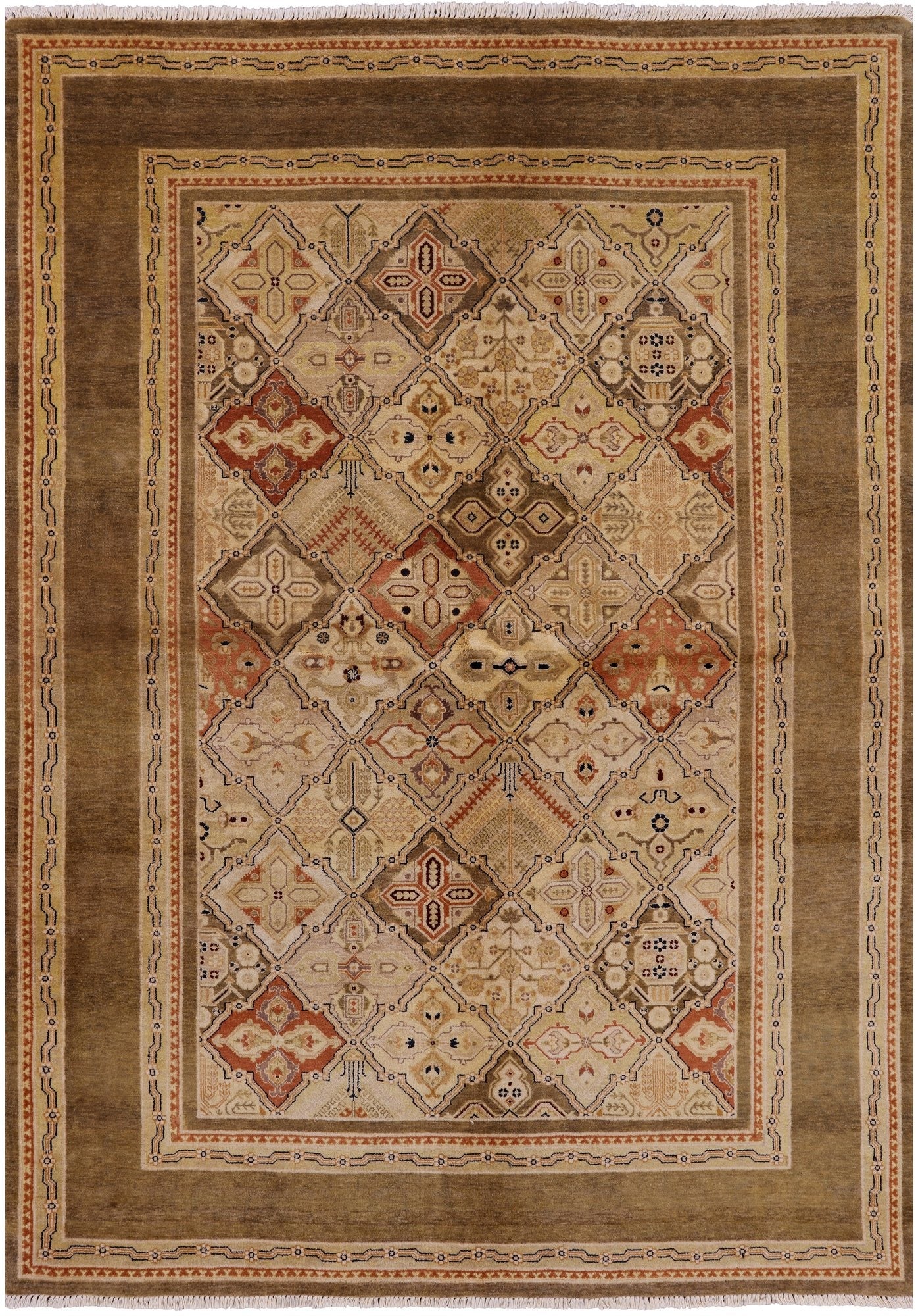 Chobi Peshawar Handmade Wool Rug - 6' 1" X 8' 7" - Golden Nile