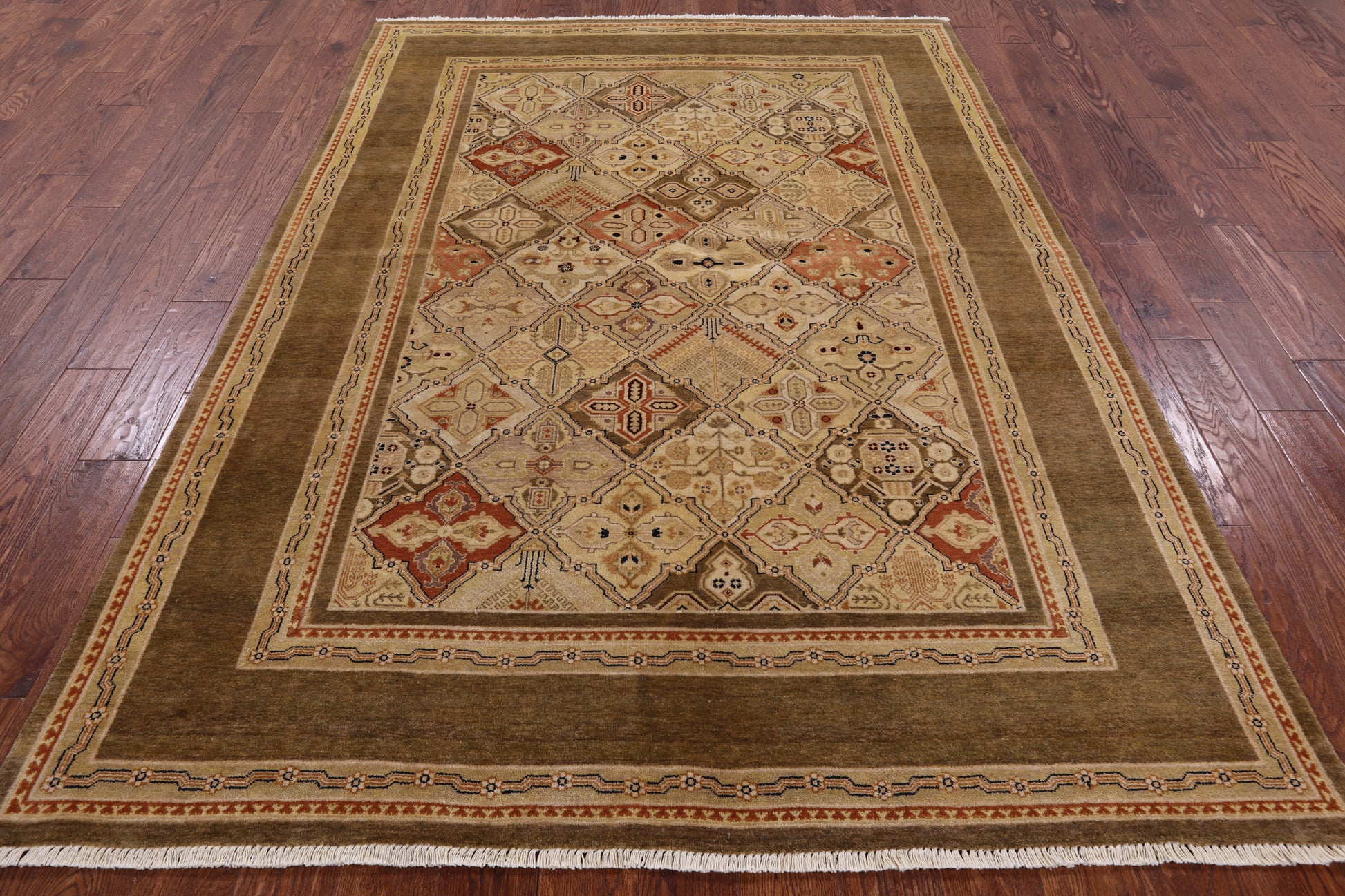 Chobi Peshawar Handmade Wool Rug - 6' 1" X 8' 7" - Golden Nile