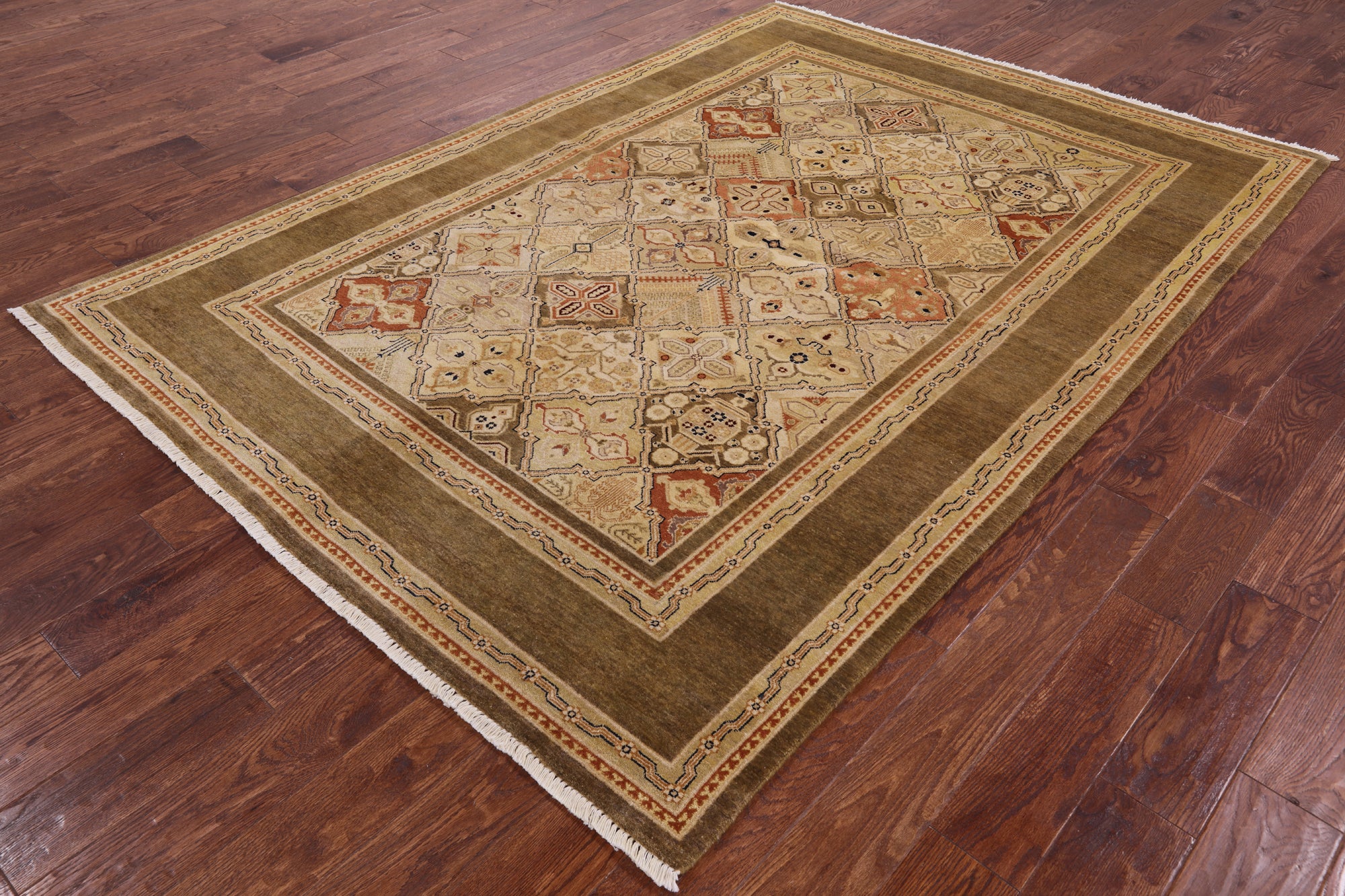 Chobi Peshawar Handmade Wool Rug - 6' 1" X 8' 7" - Golden Nile