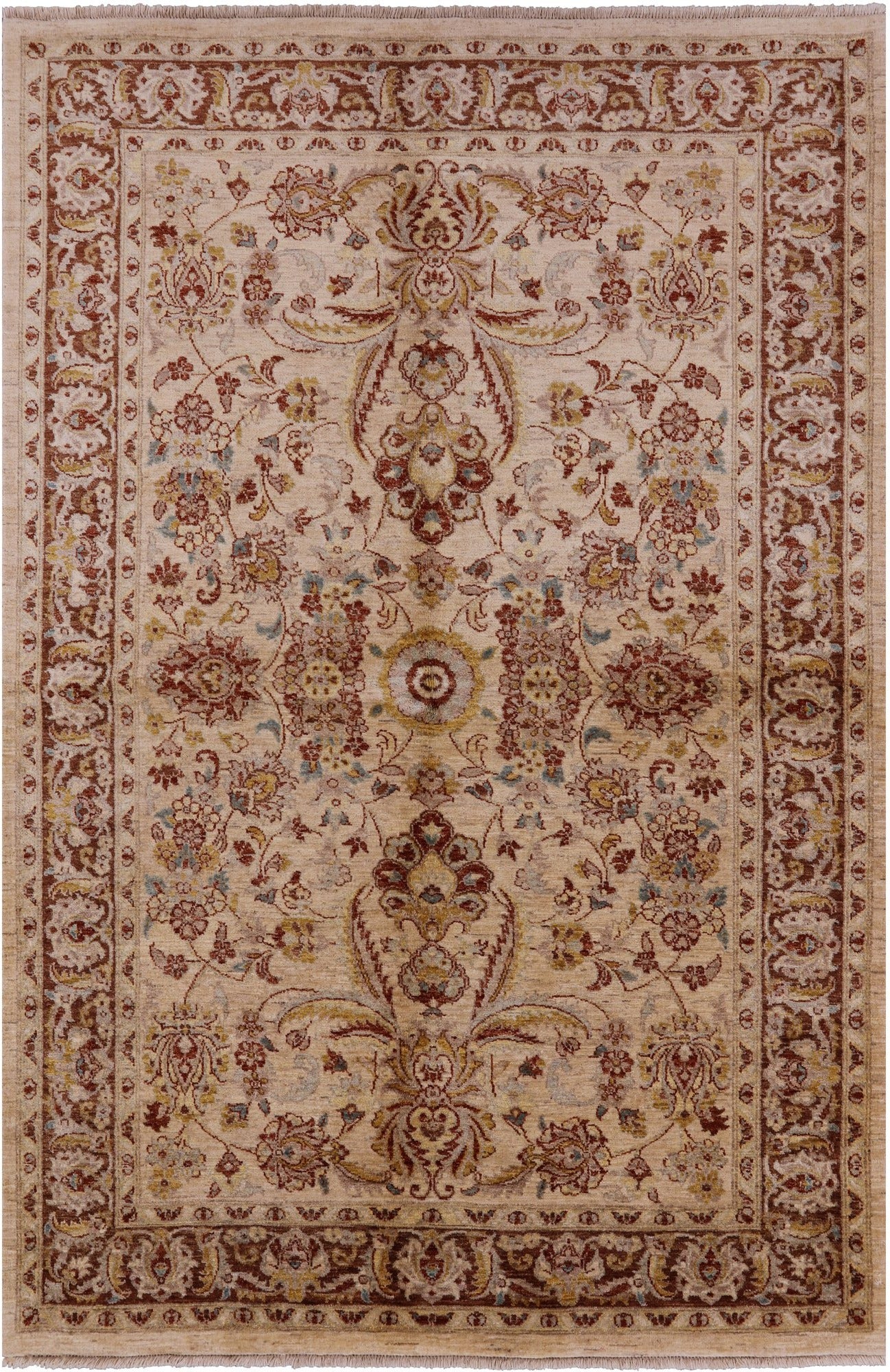 Ivory Chobi Peshawar Hand Knotted Wool Rug - 6' 0" X 9' 0" - Golden Nile