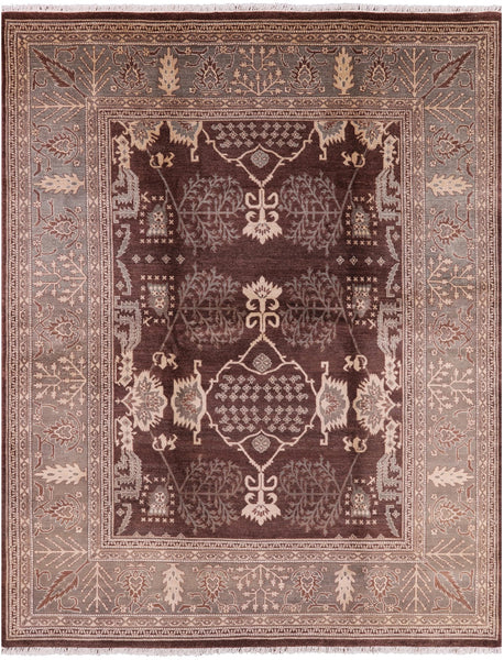 Brown Chobi Peshawar Handmade Wool Rug - 8' 1" X 10' 3" - Golden Nile