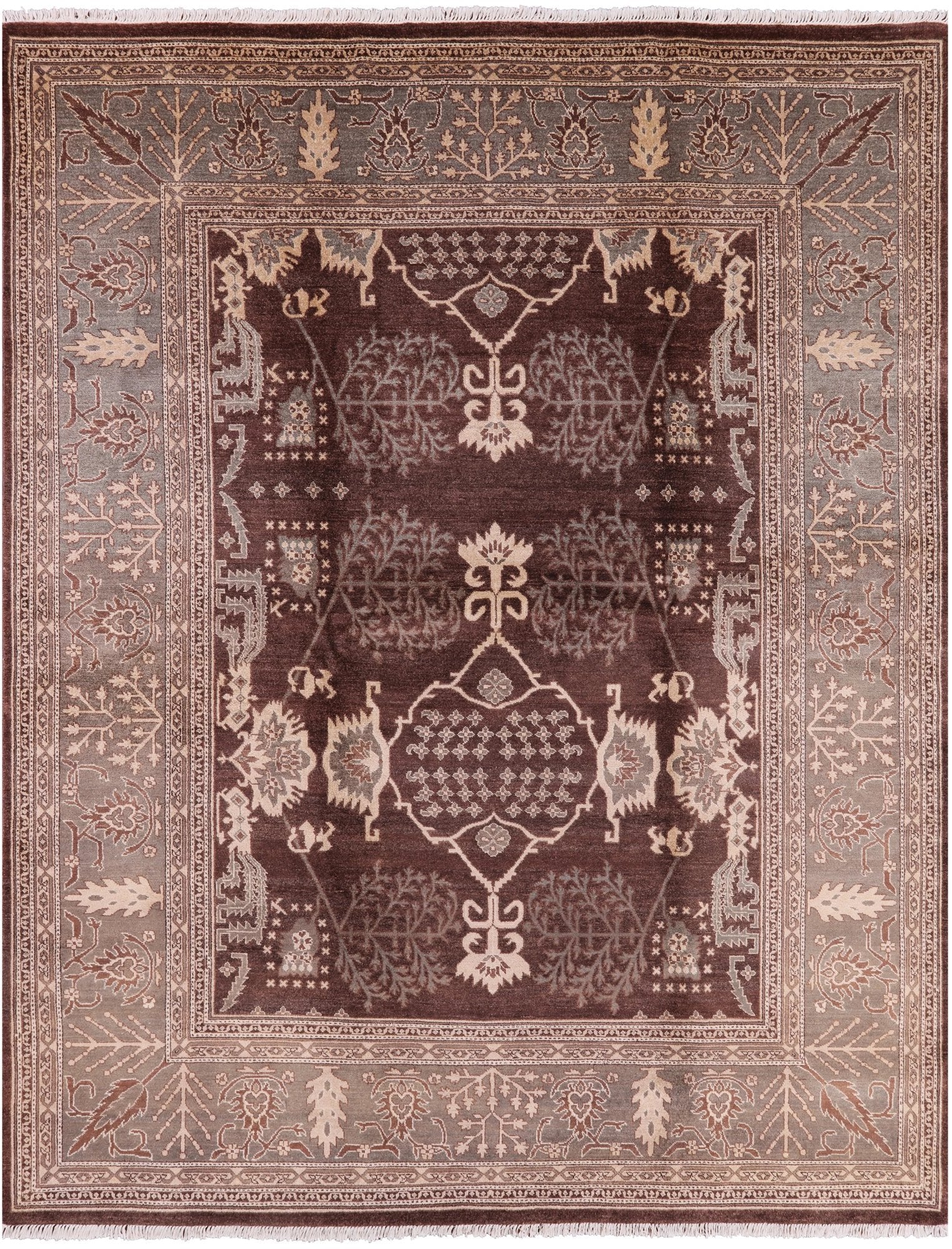 Brown Chobi Peshawar Handmade Wool Rug - 8' 1" X 10' 3" - Golden Nile