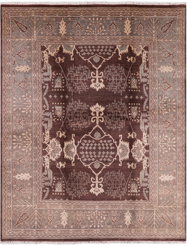 Brown Chobi Peshawar Handmade Wool Rug - 8' 1